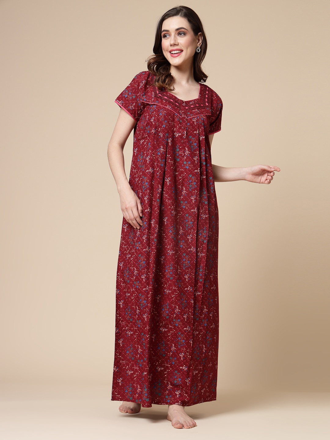 

Sweet Dreams Floral Printed Maxi Nightdress, Maroon