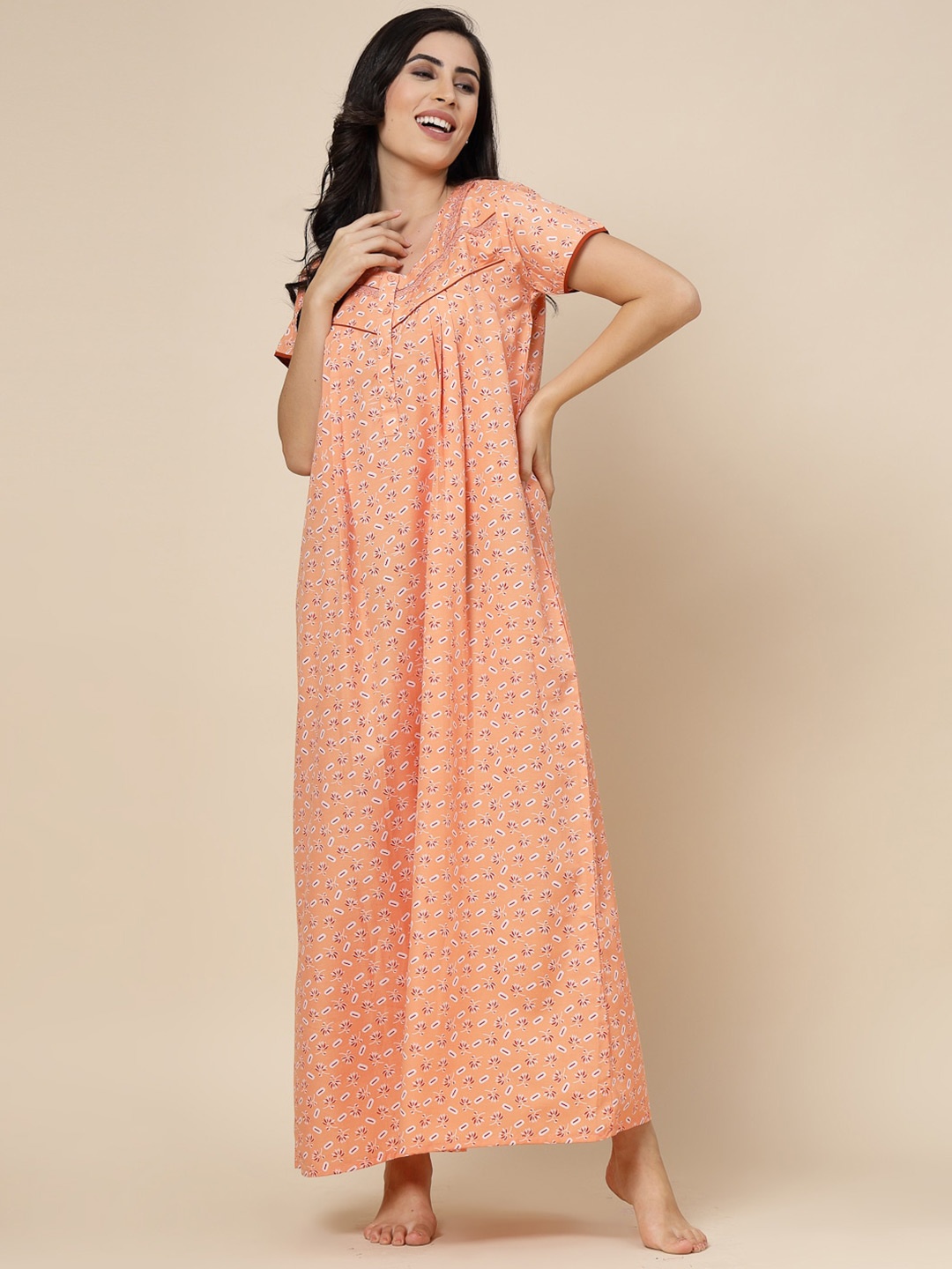 

Sweet Dreams Peach Coloured Floral Printed Maxi Nightdress