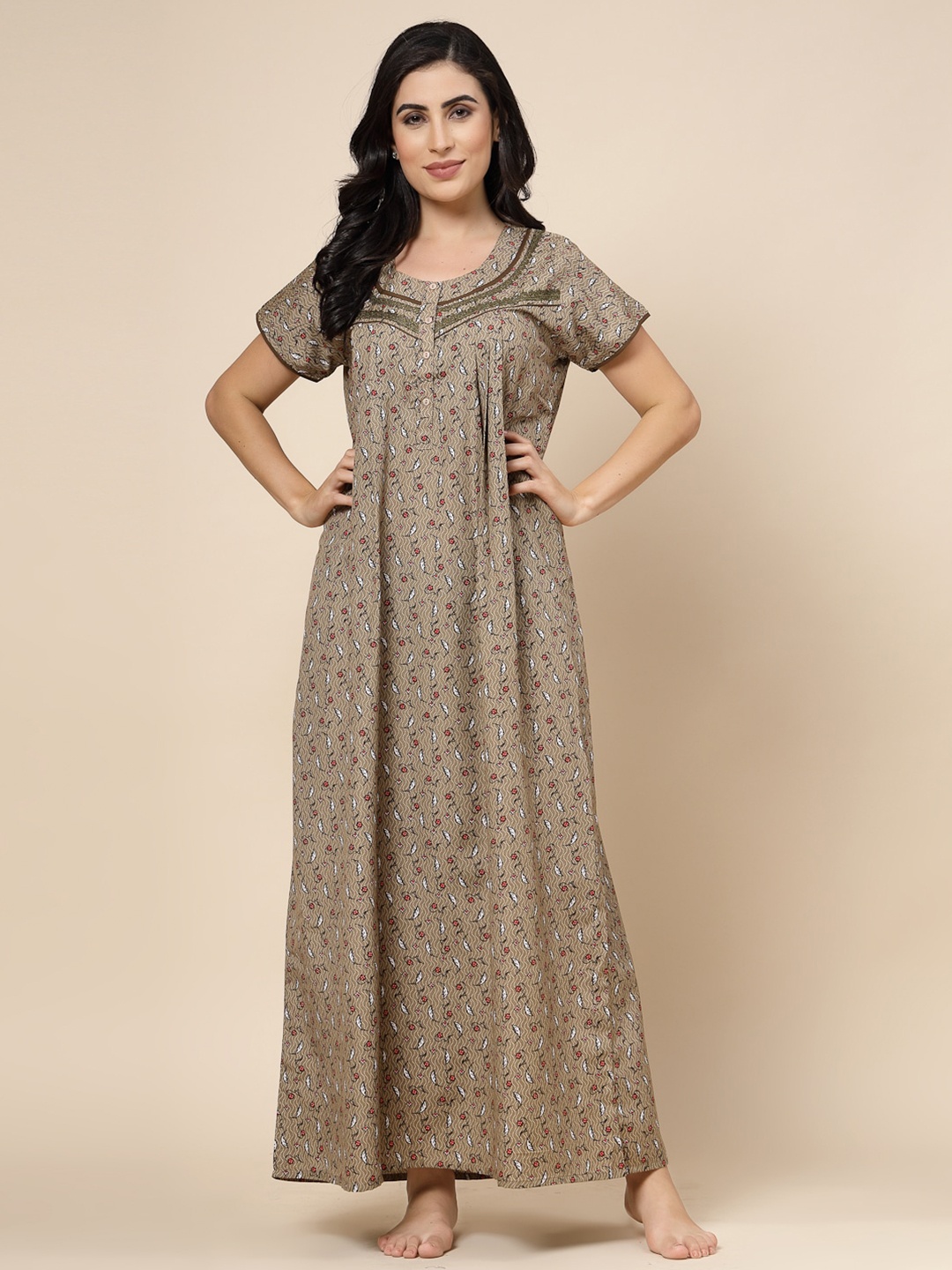 

Sweet Dreams Conversational Printed Maxi Nightdress, Olive
