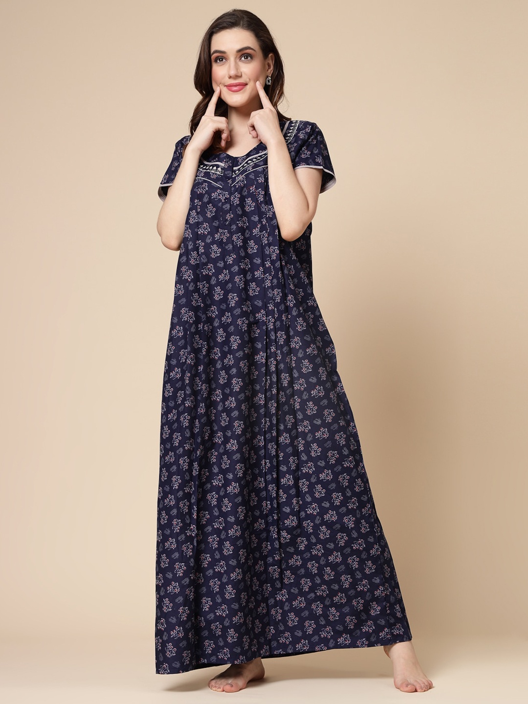 

Sweet Dreams Conversational Printed Maxi Nightdress, Navy blue