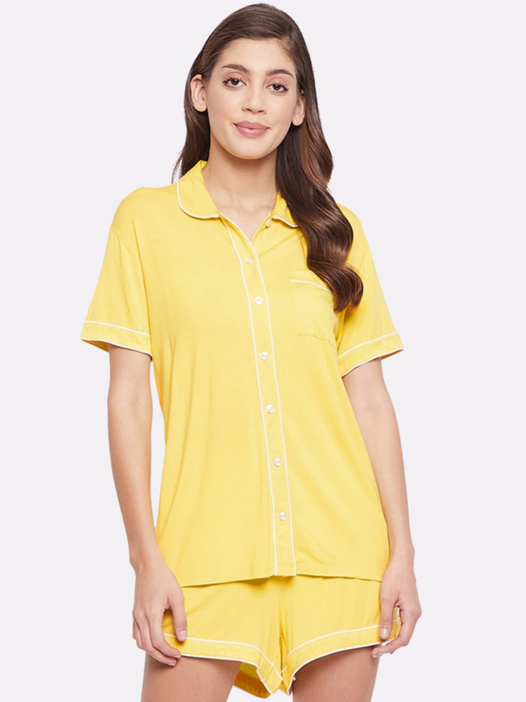 

CHILL WINSTON Lapel Collar Modal Shirt With Shorts, Yellow