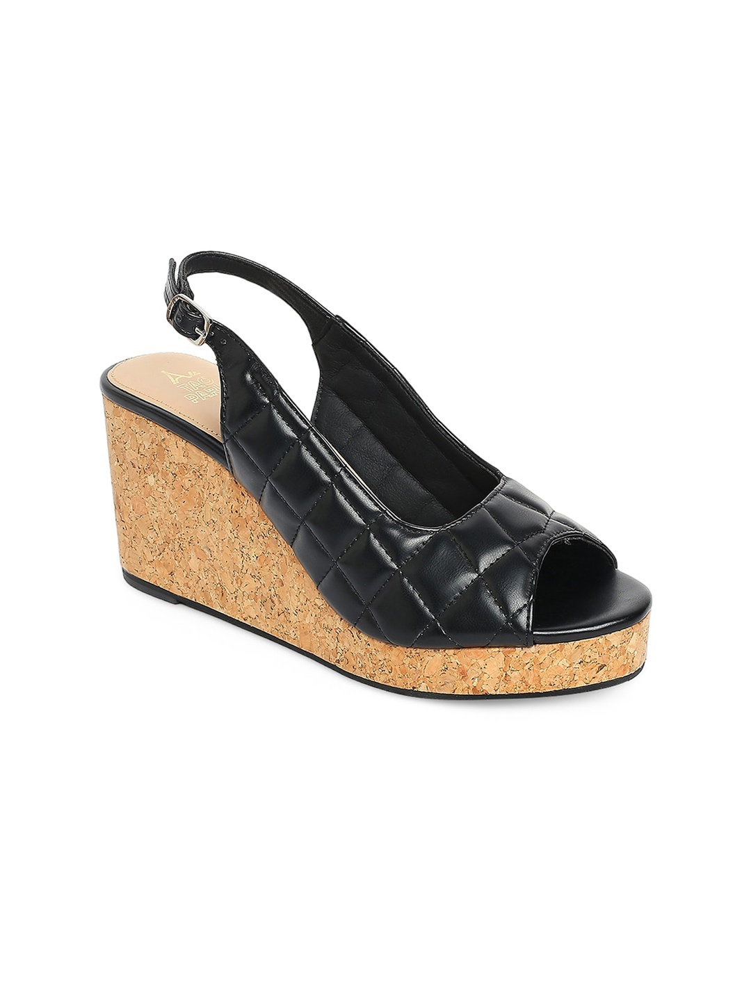 

Tao Paris Kelly Textured Open Toe Wedges With Backstrap, Black