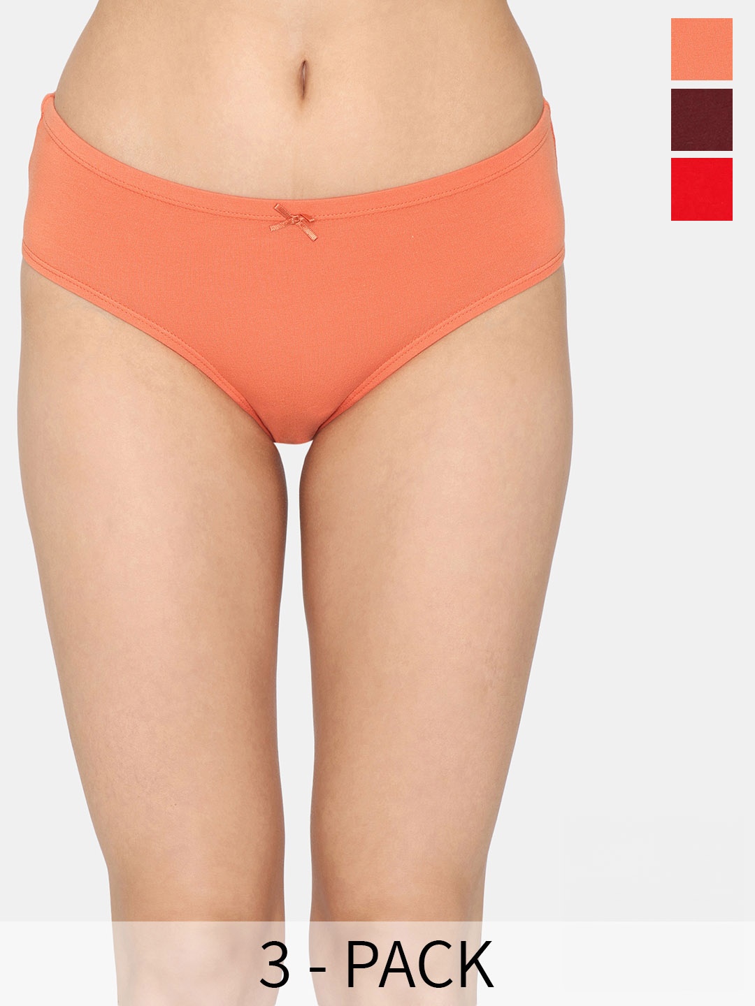 

Zivame Pack Of 3 Low-Rise Hipster Briefs, Orange