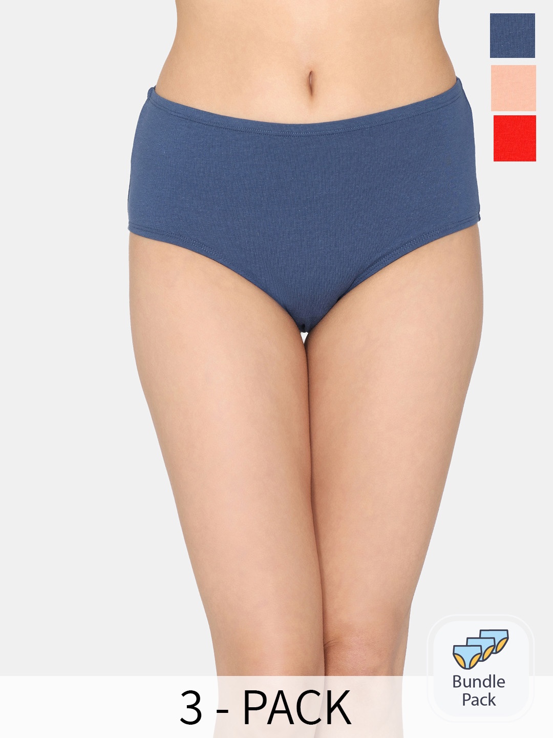 

Zivame Pack Of 3 High-Rise Hipster Briefs, Blue