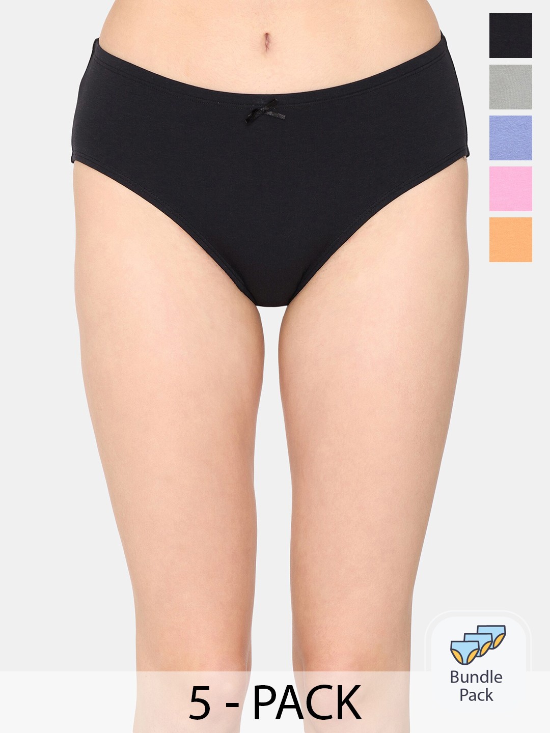 

Zivame Pack Of 5 Low-Rise Hipster Briefs, Black