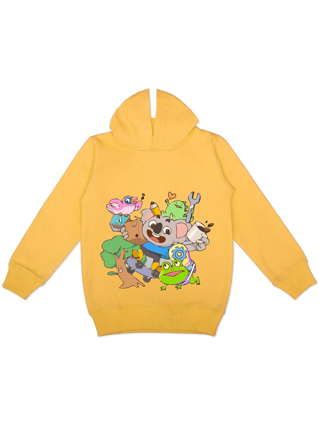 

HERE&NOW Girls Graphic Printed Hooded Fleece Pullover Sweatshirt, Yellow