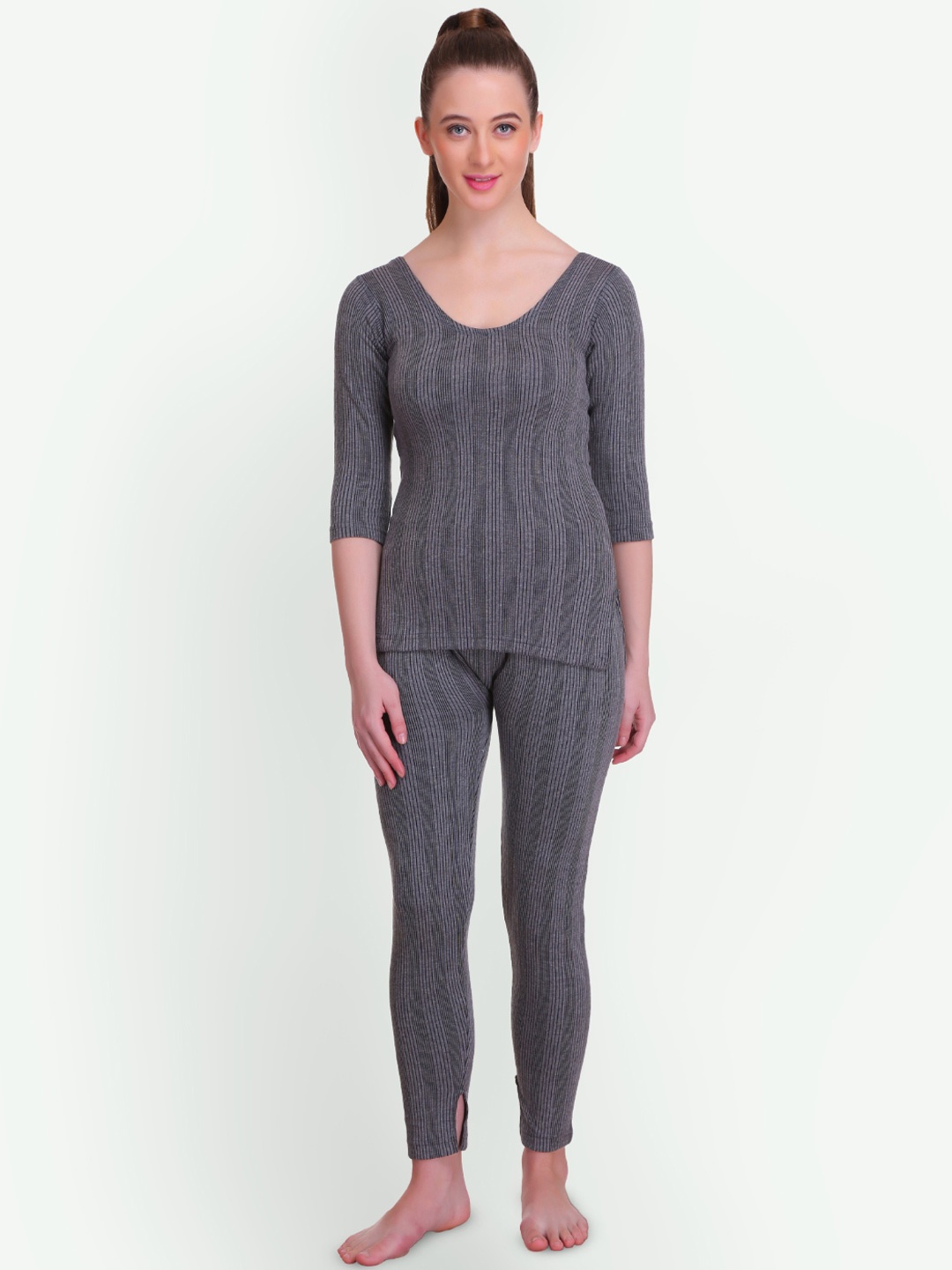 

T.T. Elite Ribbed Round Neck Thermal Set, Charcoal