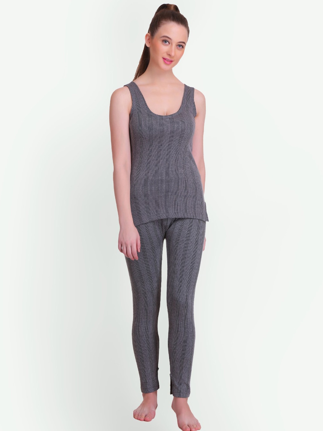 

T.T. Elite Ribbed Round Neck Thermal Set, Charcoal