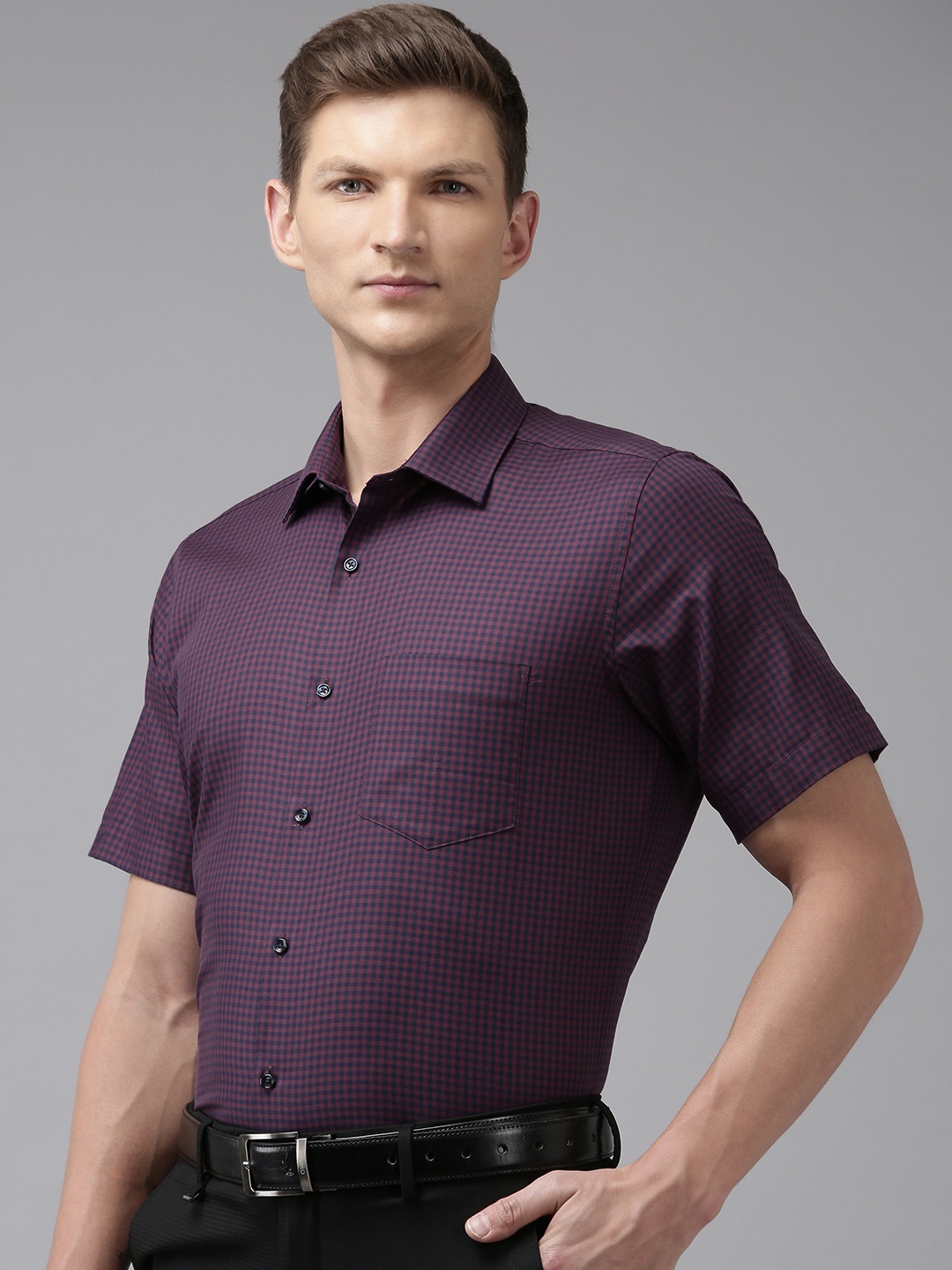 

Van Heusen Pure Cotton Custom Fit Checked Formal Shirt, Purple