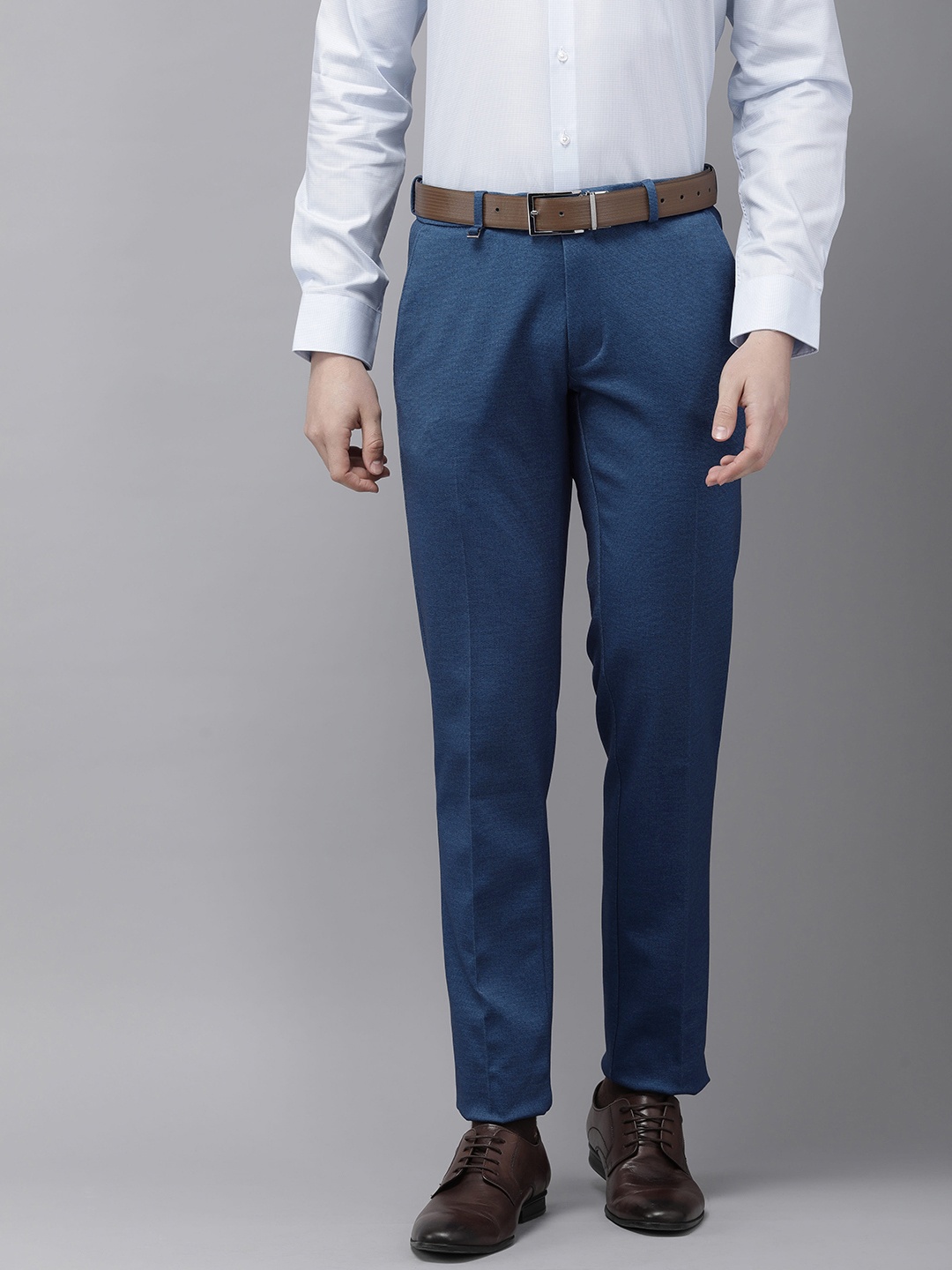 

Van Heusen Men Textured Ultra Skinny Fit Formal Trousers, Blue
