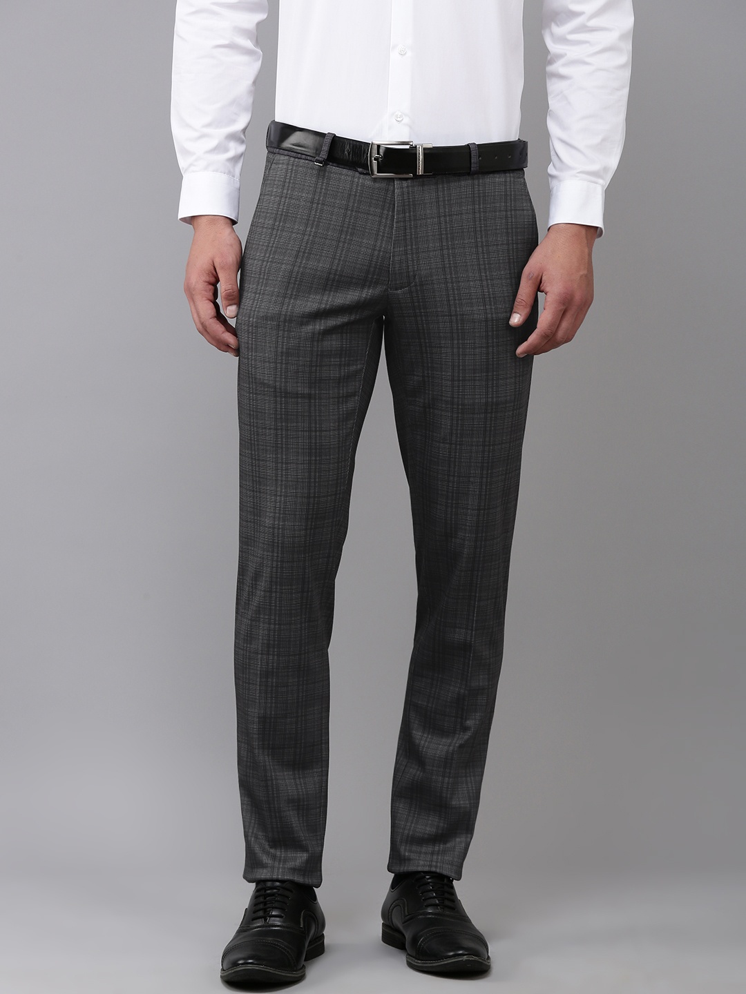 

Van Heusen Men Mid-Rise Ultra Slim Fit Checked Formal Trousers, Grey