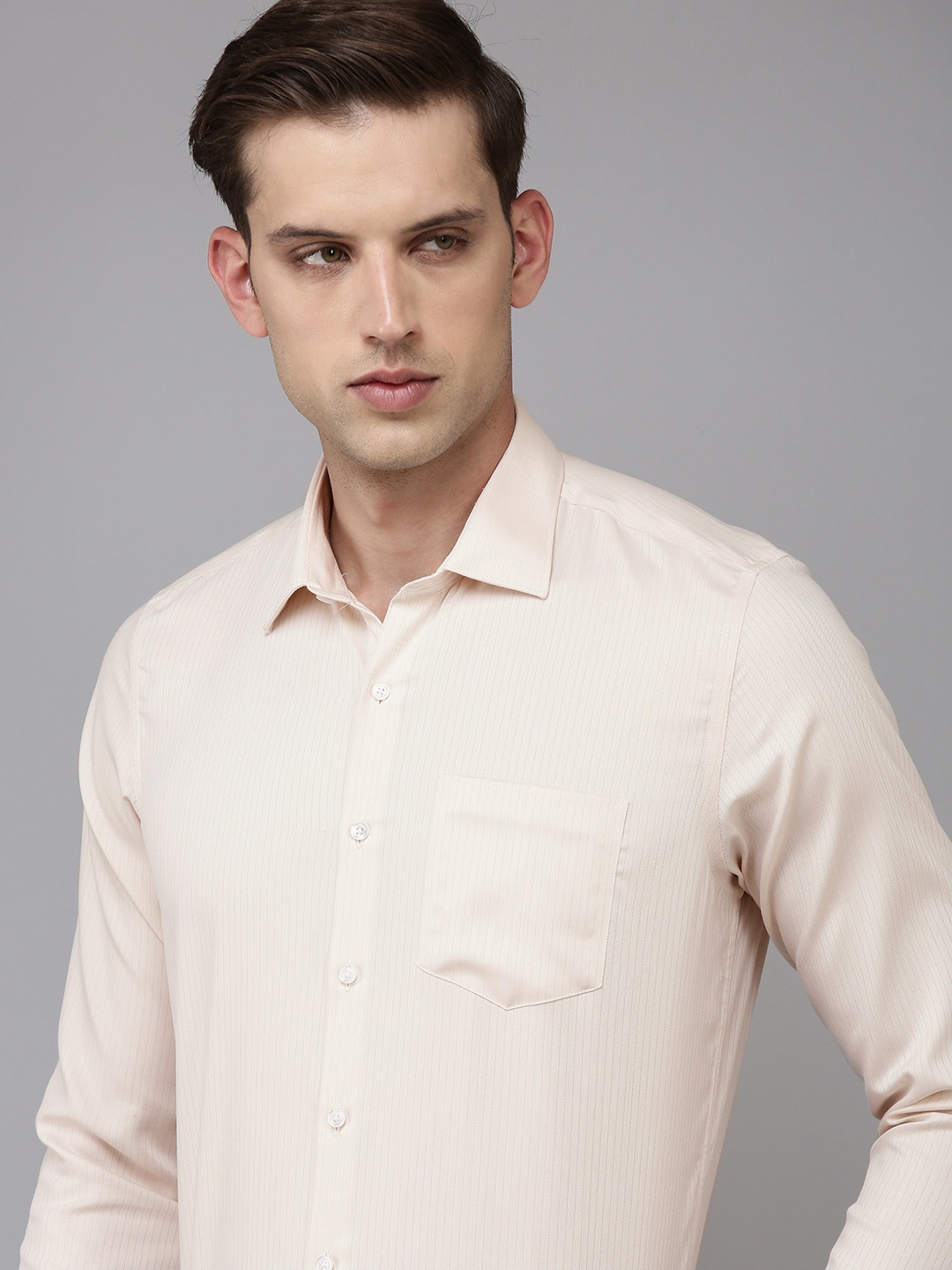 

Van Heusen Pure Cotton Slim Fit Opaque Striped Formal Shirt, Cream