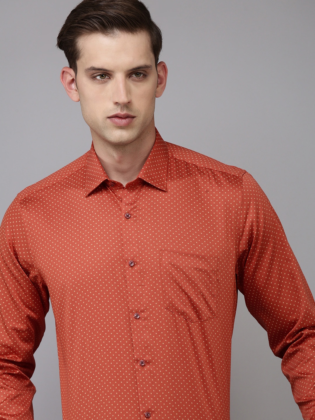 

Van Heusen Pure Cotton Custom Fit Floral Printed Formal Shirt, Rust