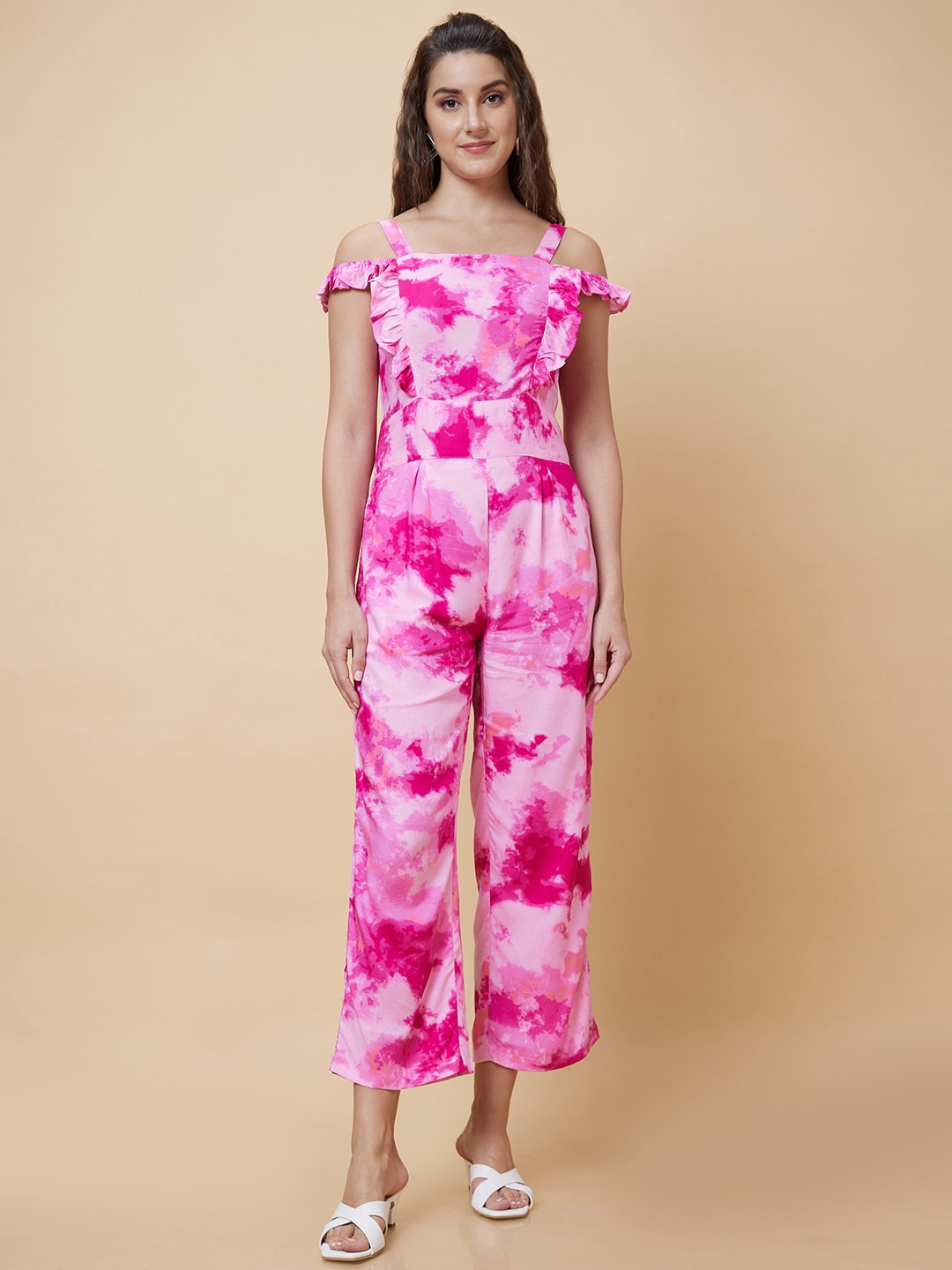 

Globus Tie Dye Basic Jumpsuit With Ruffles, Pink