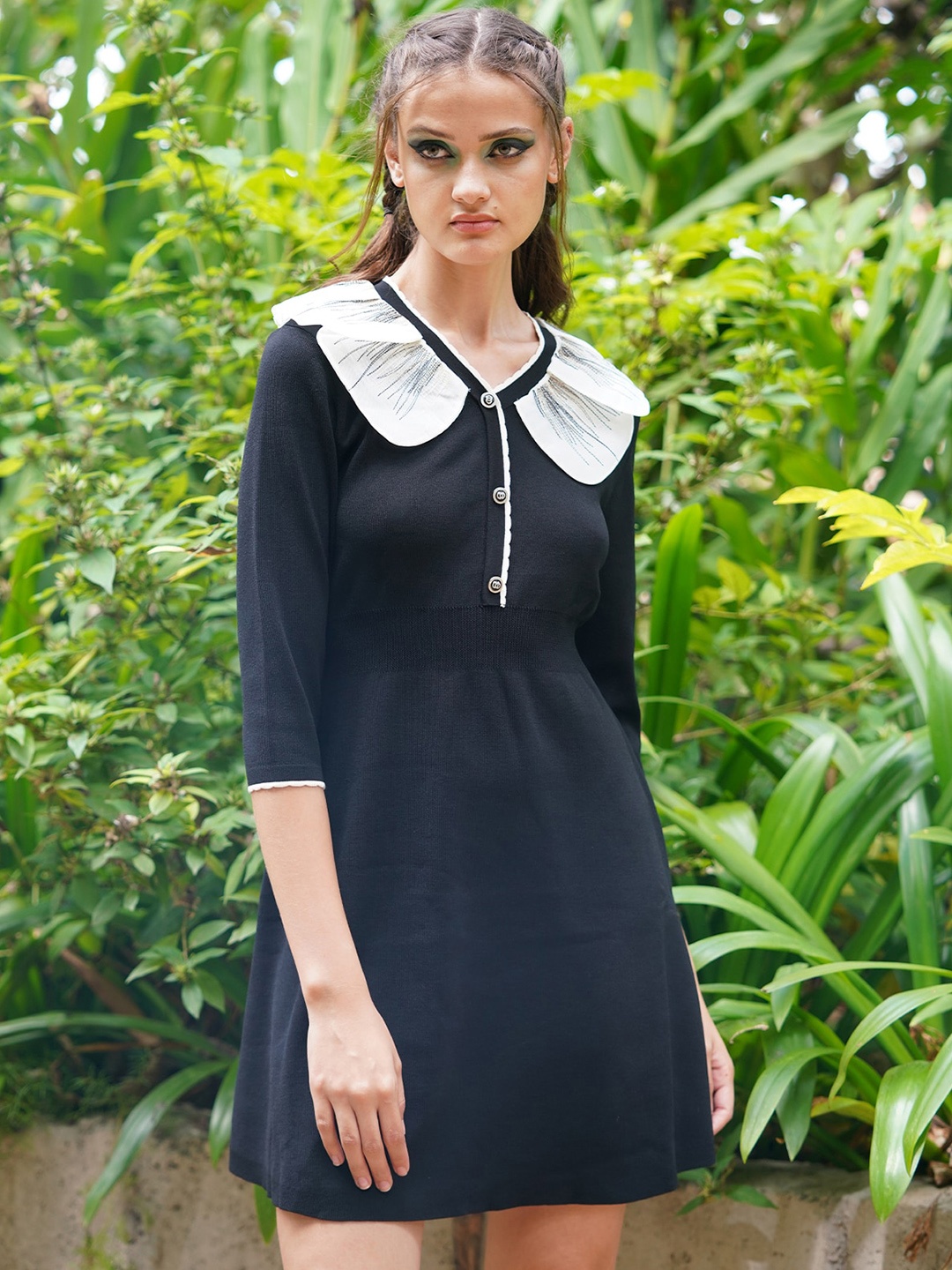

ODETTE Above the Keyboard Collar Crepe A-Line Mini Dress, Black