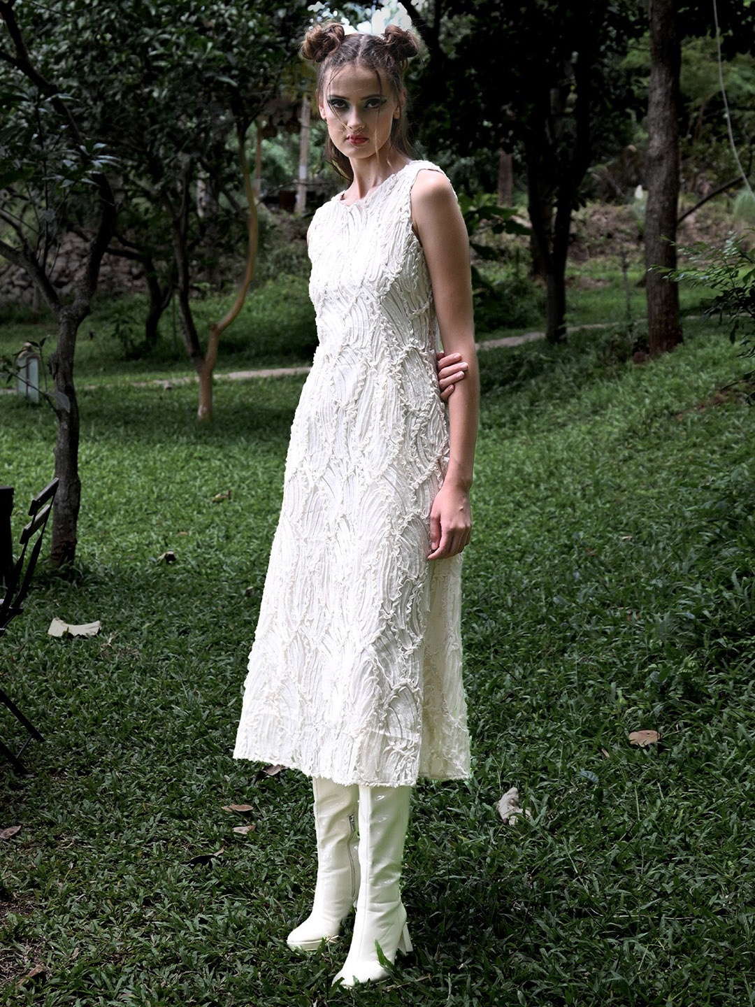 

ODETTE Self Designed Net Maxi Dress, White