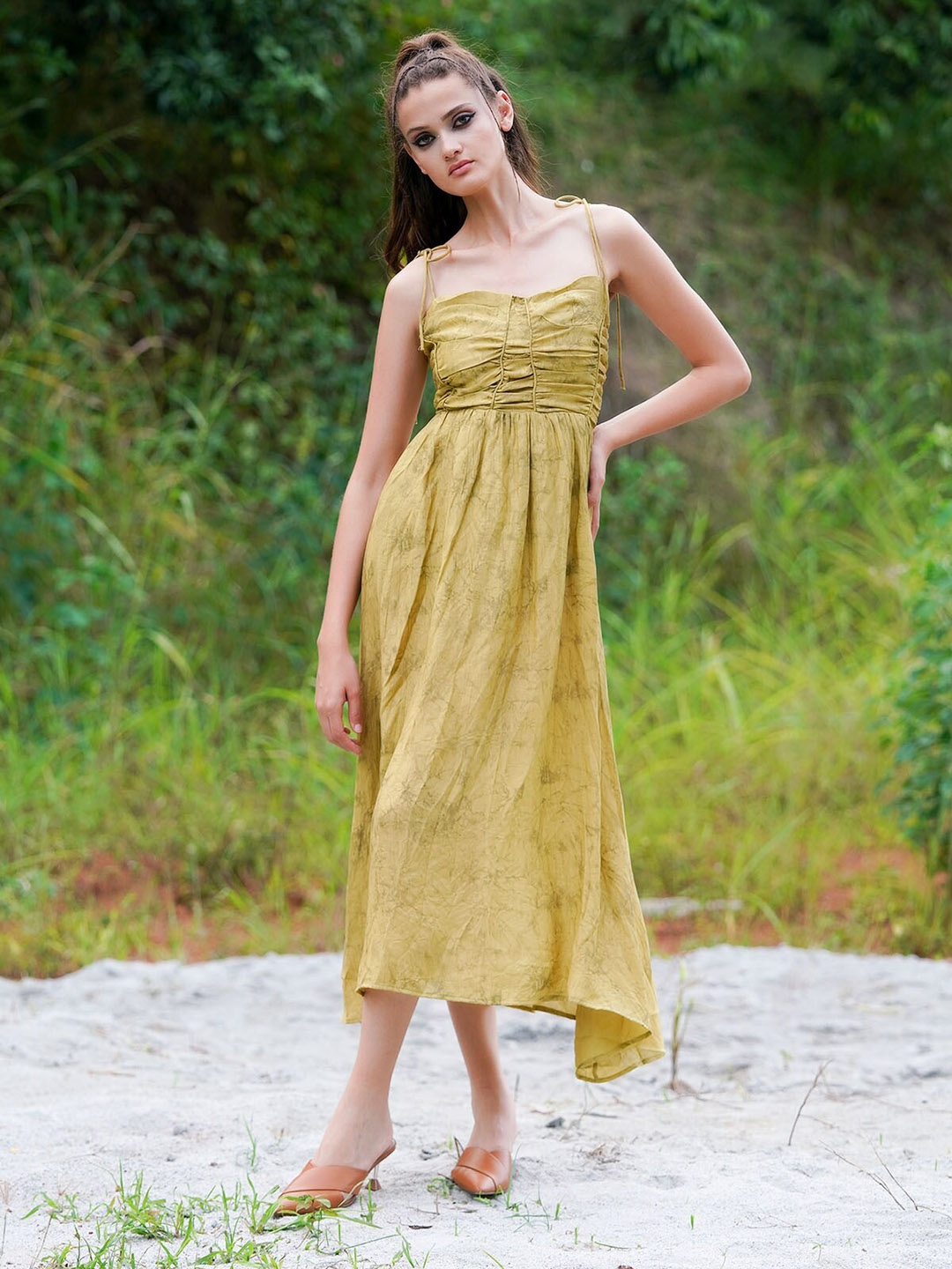 

ODETTE Abstract Printed Crepe Fit & Flare Midi Dress, Olive