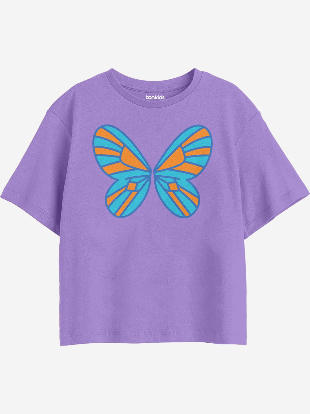 

BONKIDS Girls Graphic Printed Drop-Shoulder Sleeves Cotton Boxy T-shirt, Lavender