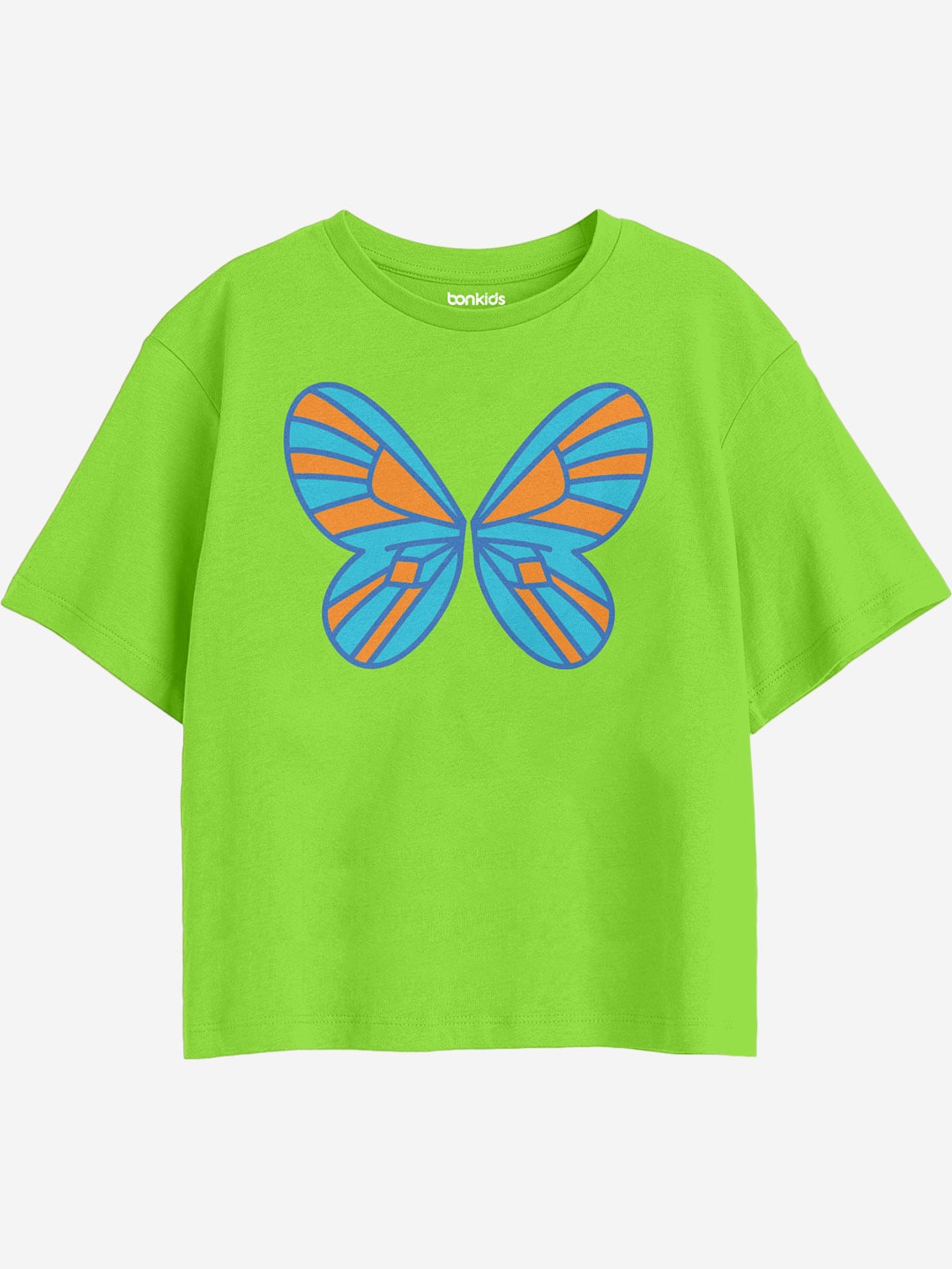 

BONKIDS Girls Graphic Printed Cotton Boxy T-shirt, Lime green