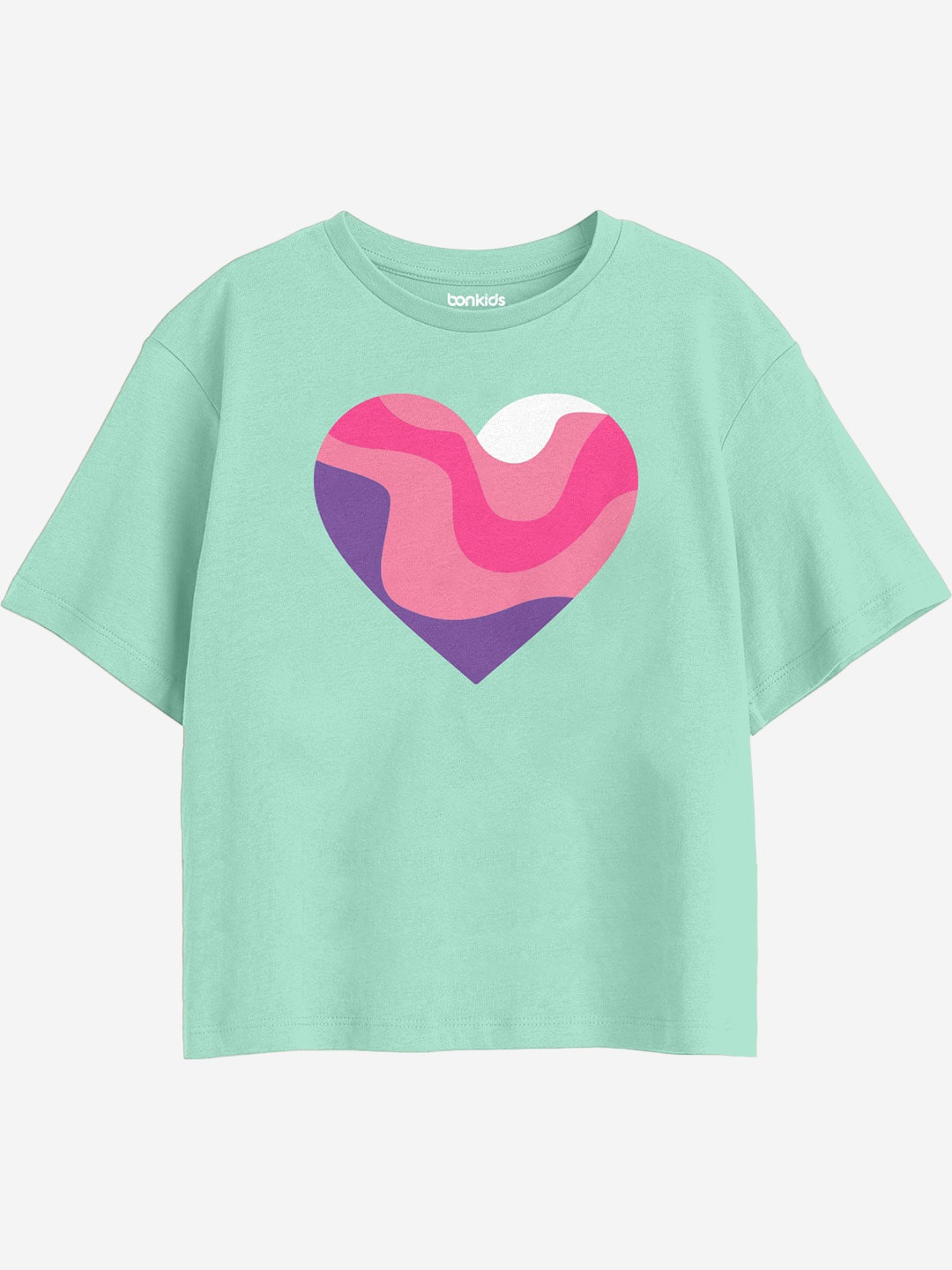 

BONKIDS Girls Graphic Printed Round Neck Cotton Boxy T-shirt, Green