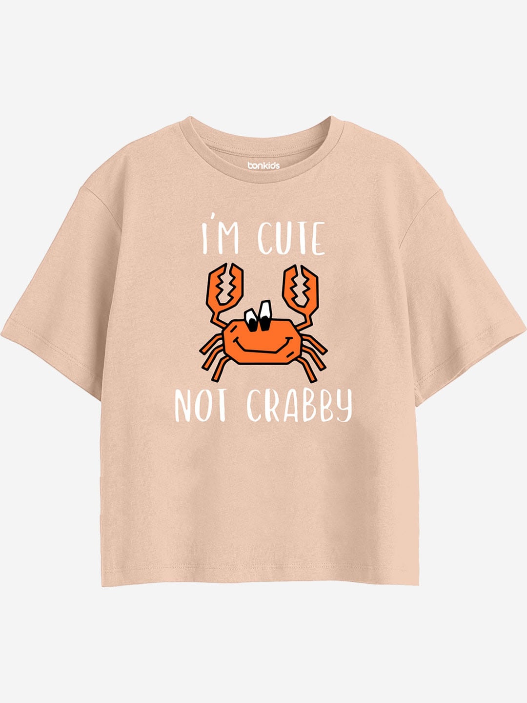 

BONKIDS Girls Graphic Printed Cotton Boxy T-shirt, Peach
