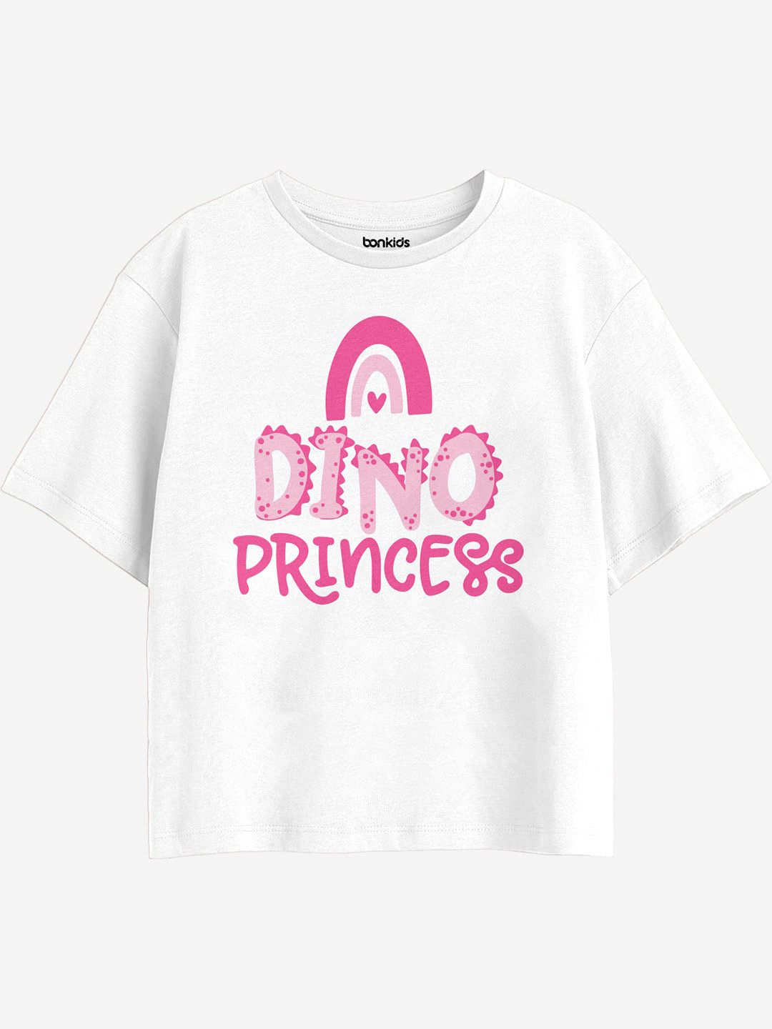 

BONKIDS Girls Typography Printed Drop-Shoulder Sleeves Cotton Boxy T-shirt, White