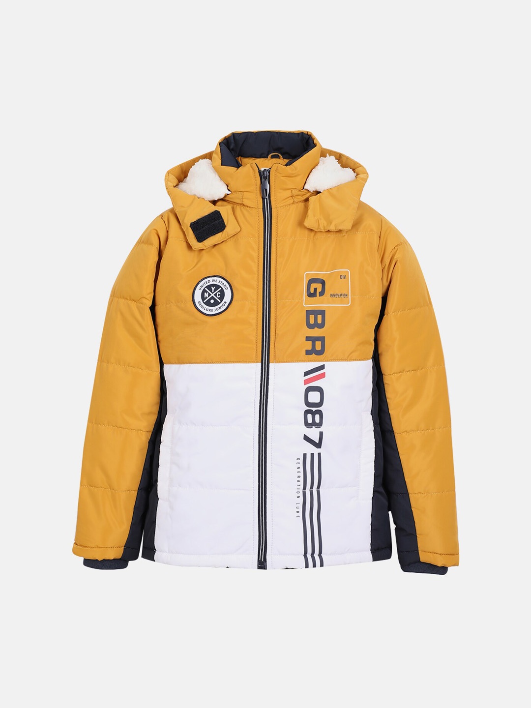 

LURE JUNIOR Boys Colourblocked Hooded Puffer Jacket, Mustard