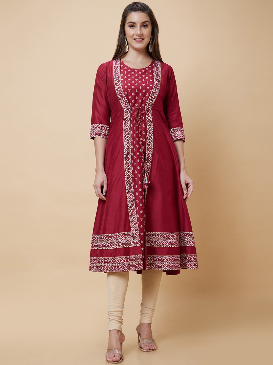 

Globus Floral Printed Anarkali Kurta, Maroon