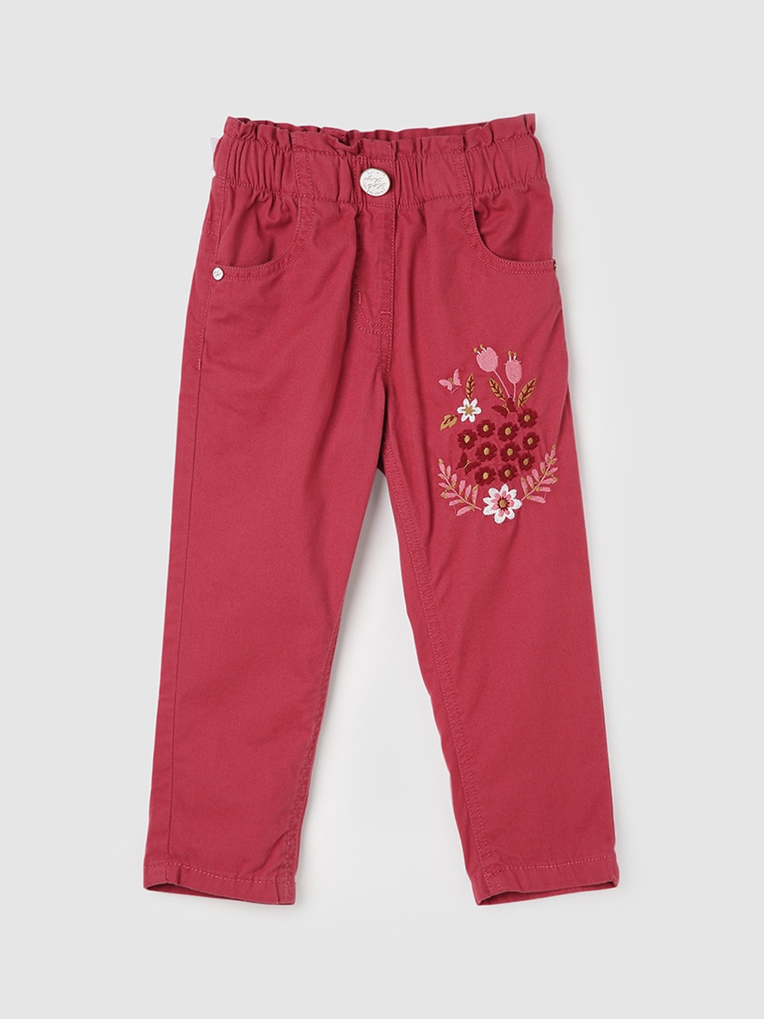 

max Girls Floral Embroidered Pure Cotton Trousers, Maroon