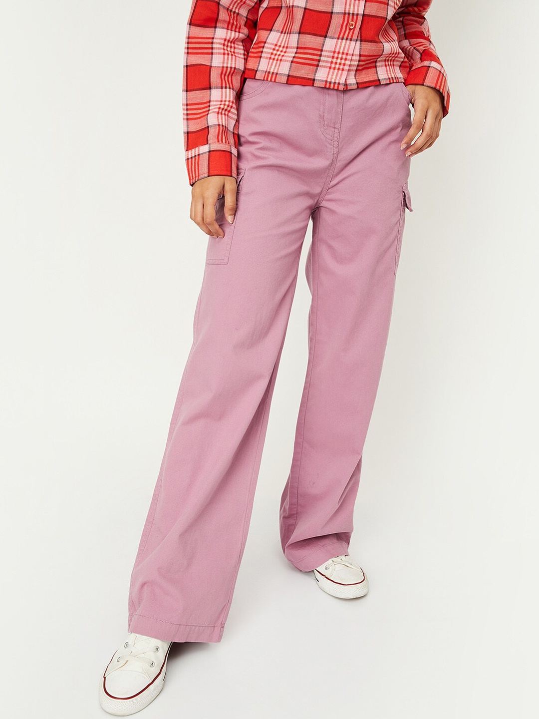 

max Girls Mid-Rise Pure Cotton Parallel Trousers, Pink