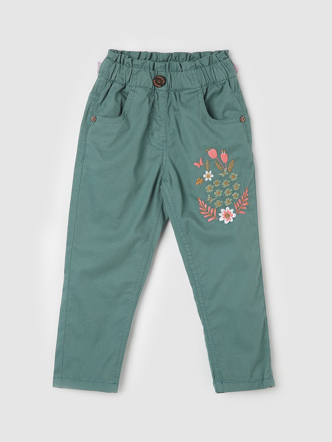 

max Girls Floral Embroidered Pure Cotton Trousers, Green