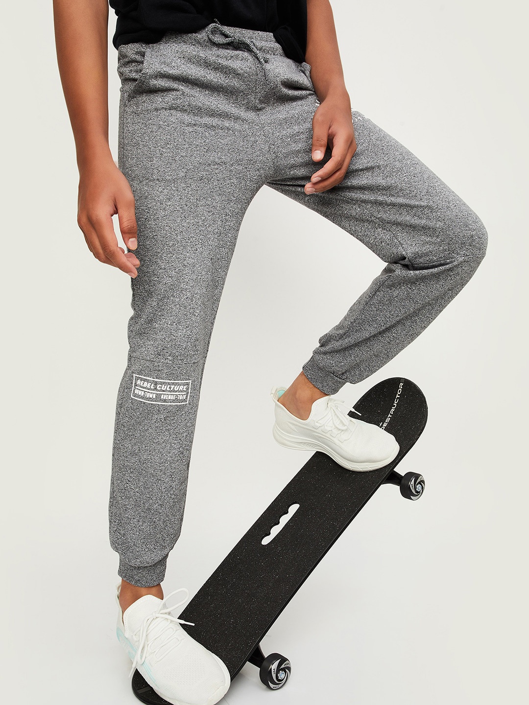 

max Boys Mid-Rise Pure Cotton Joggers, Grey