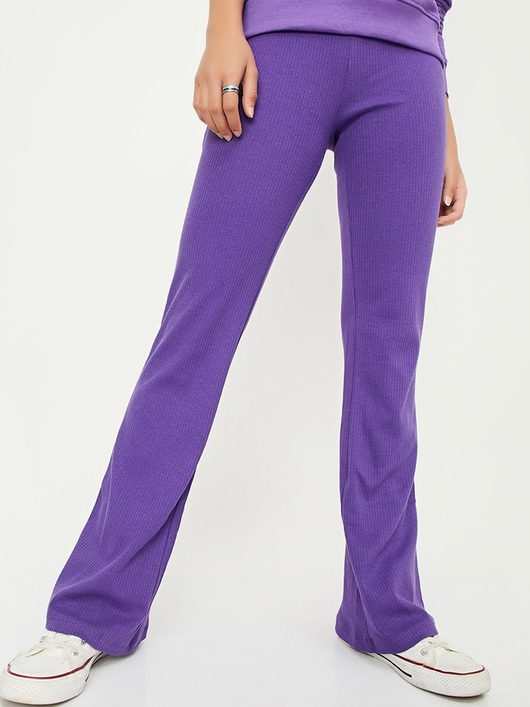 

max Girls Mid-Rise Knitted Pure Cotton Trousers, Purple