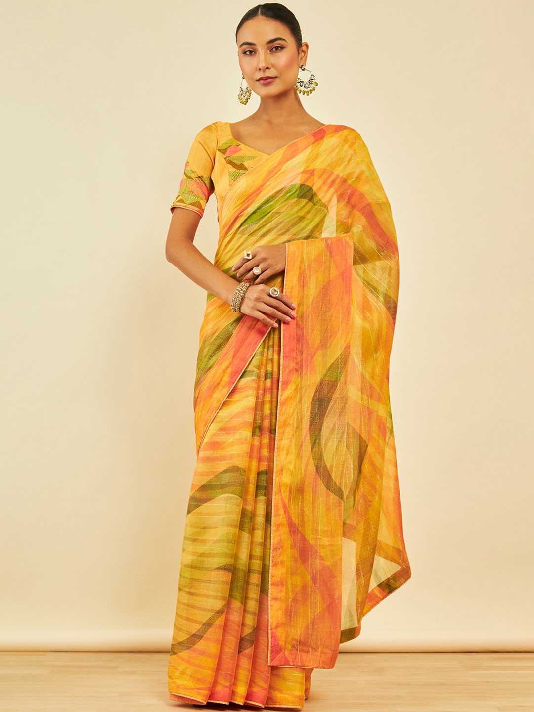 

Soch Abstract Printed Saree, Mustard