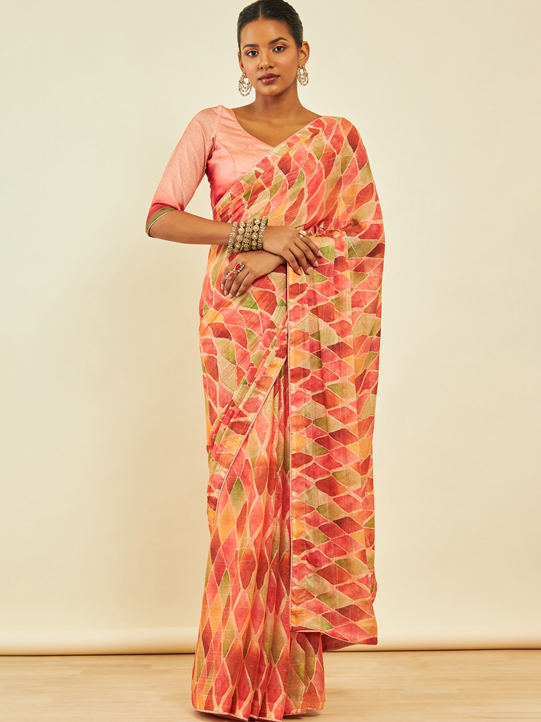 

Soch Geometric Printed Saree, Orange