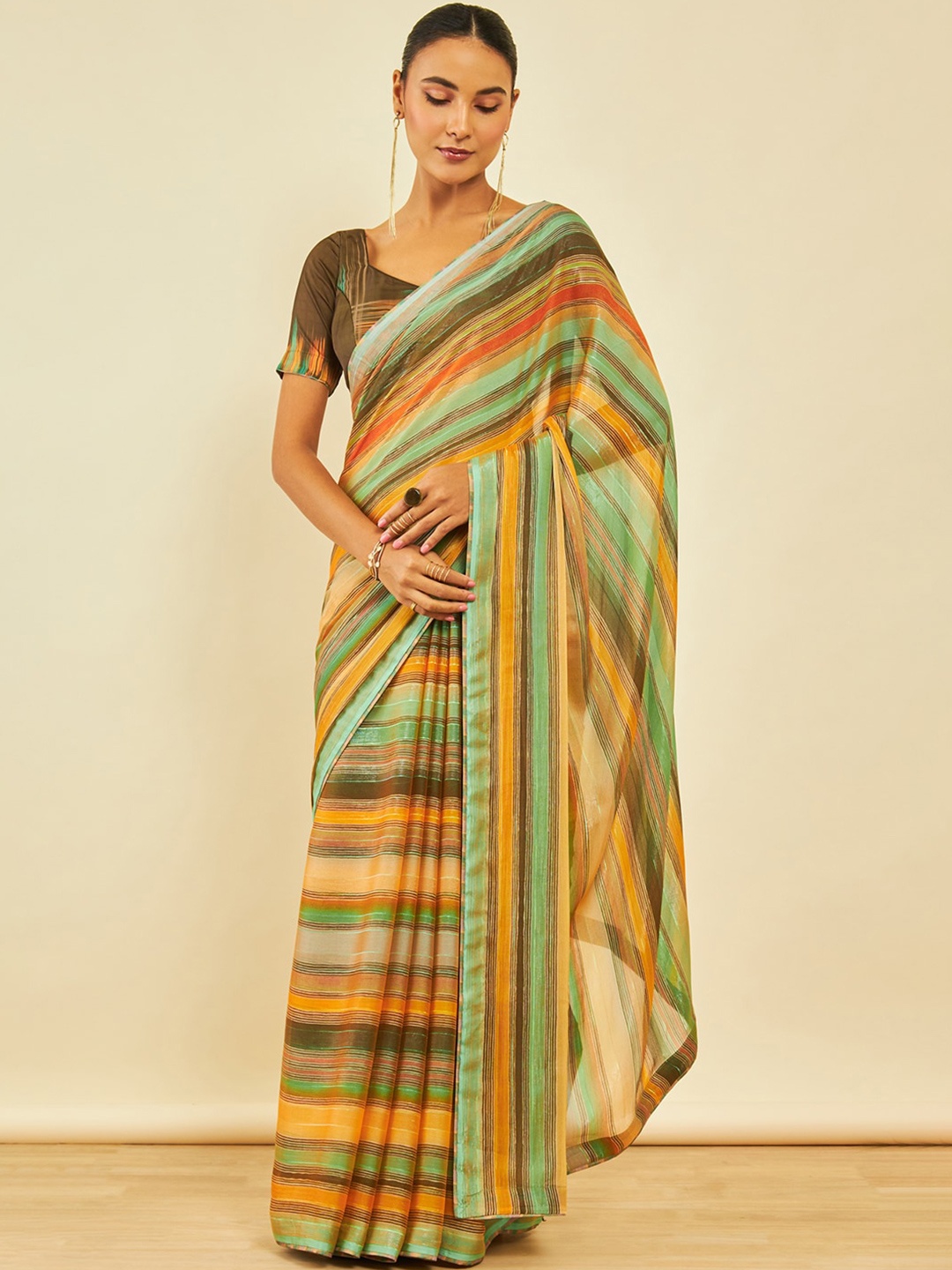 

Soch Striped Saree, Green