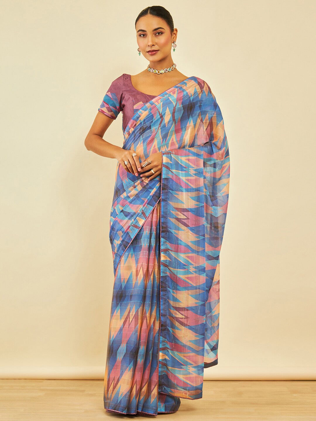 

Soch Abstract Printed Saree, Turquoise blue