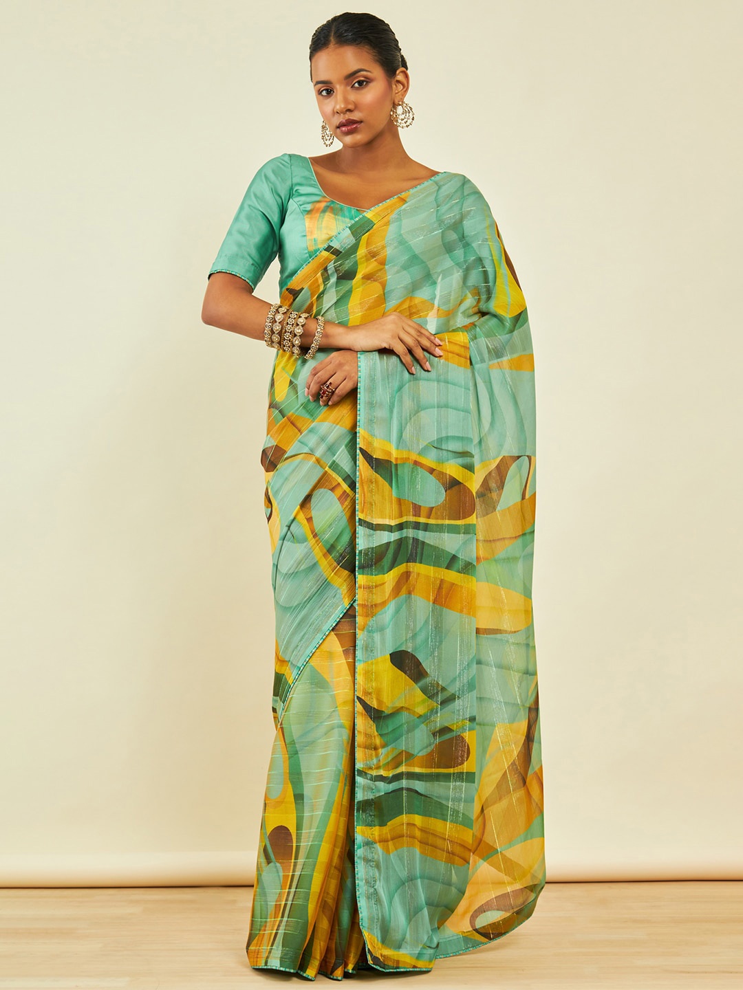 

Soch Abstract Printed Saree, Green