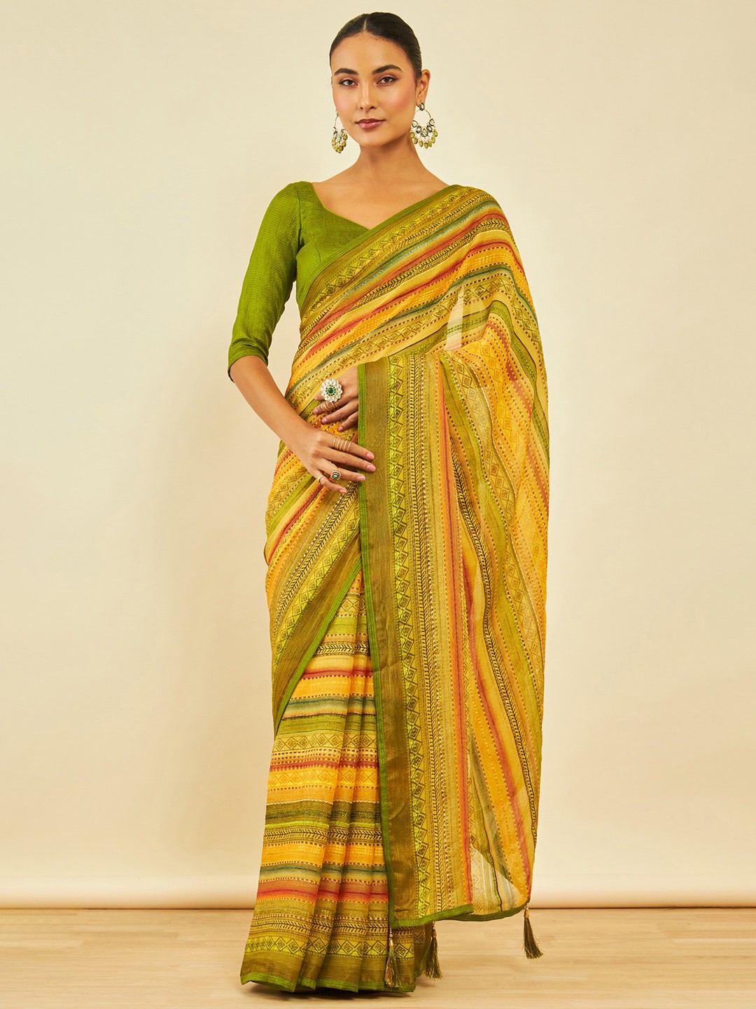 

Soch Striped Saree, Green