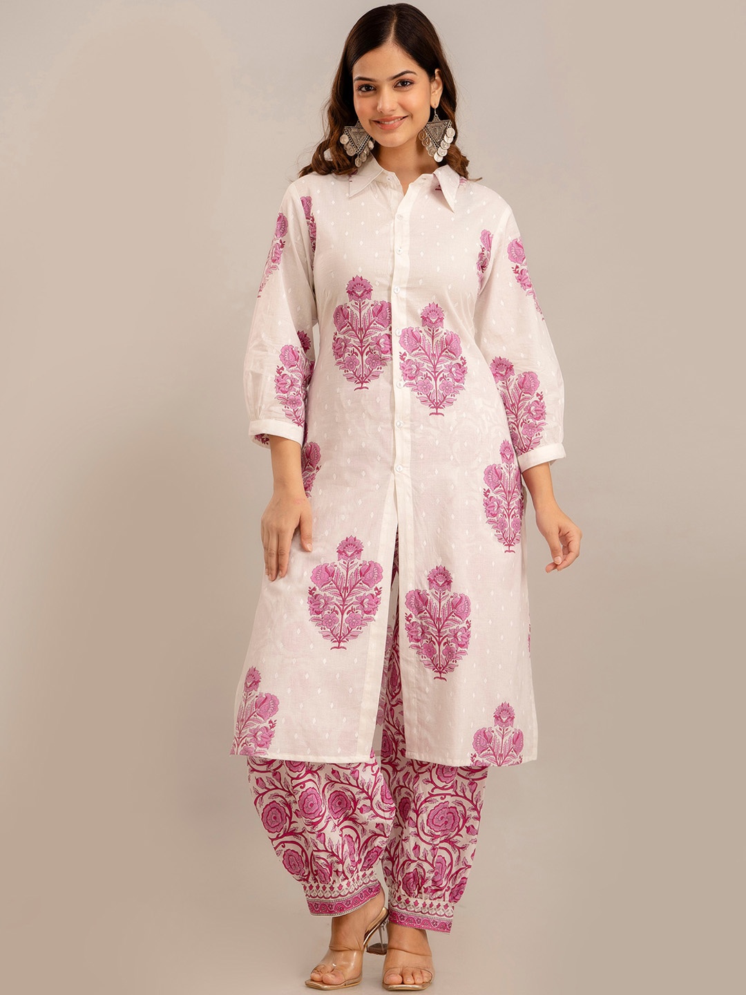 

KALINI Ethnic Motifs Printed Pure Cotton Kurta with Patiala, Pink