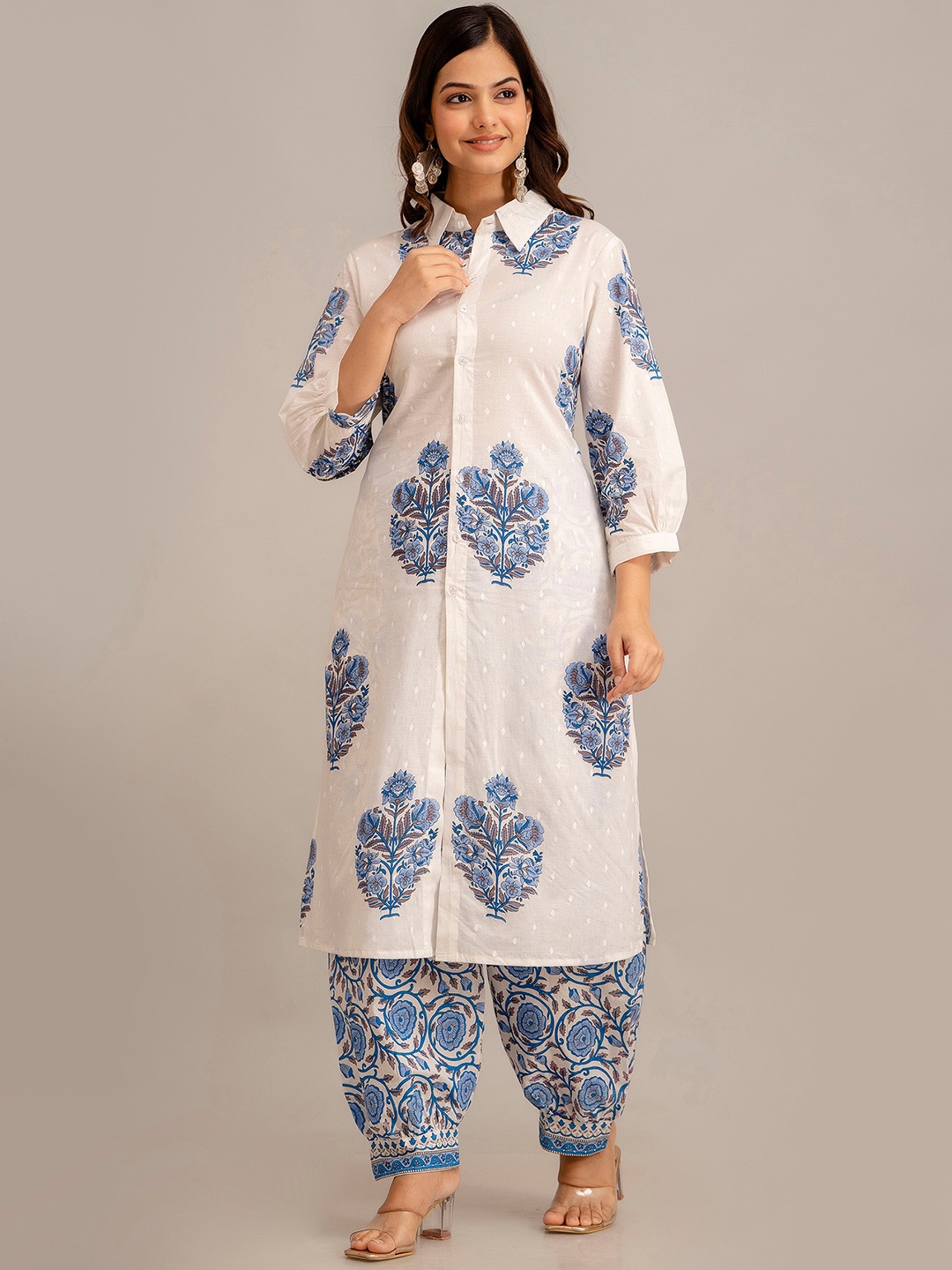 

KALINI Ethnic Motifs Printed Pure Cotton Kurta with Patiala, Blue