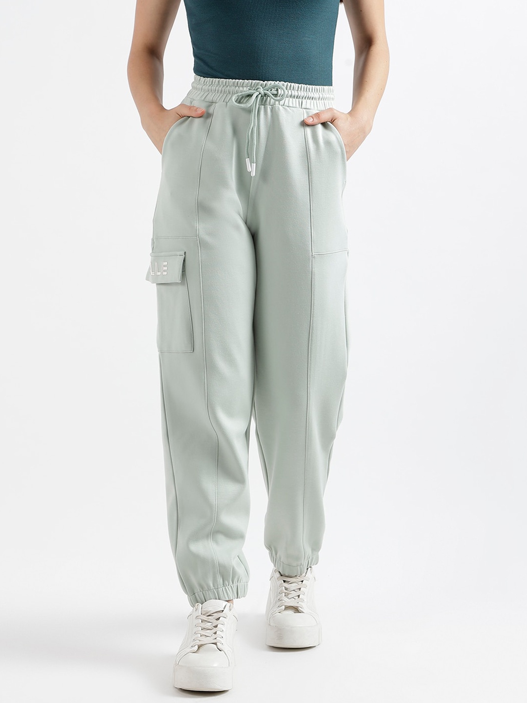 

ELLE Women Relaxed Fit Mid Rise Joggers, Green