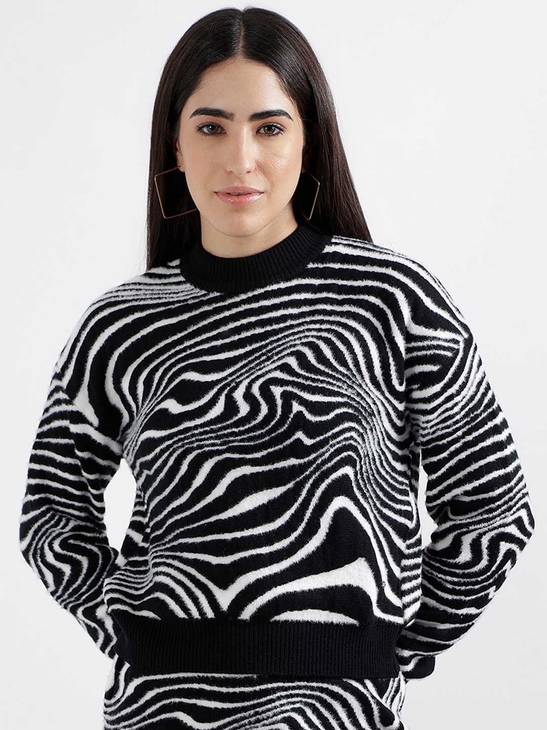 

ELLE Abstract Printed Pullover, Black