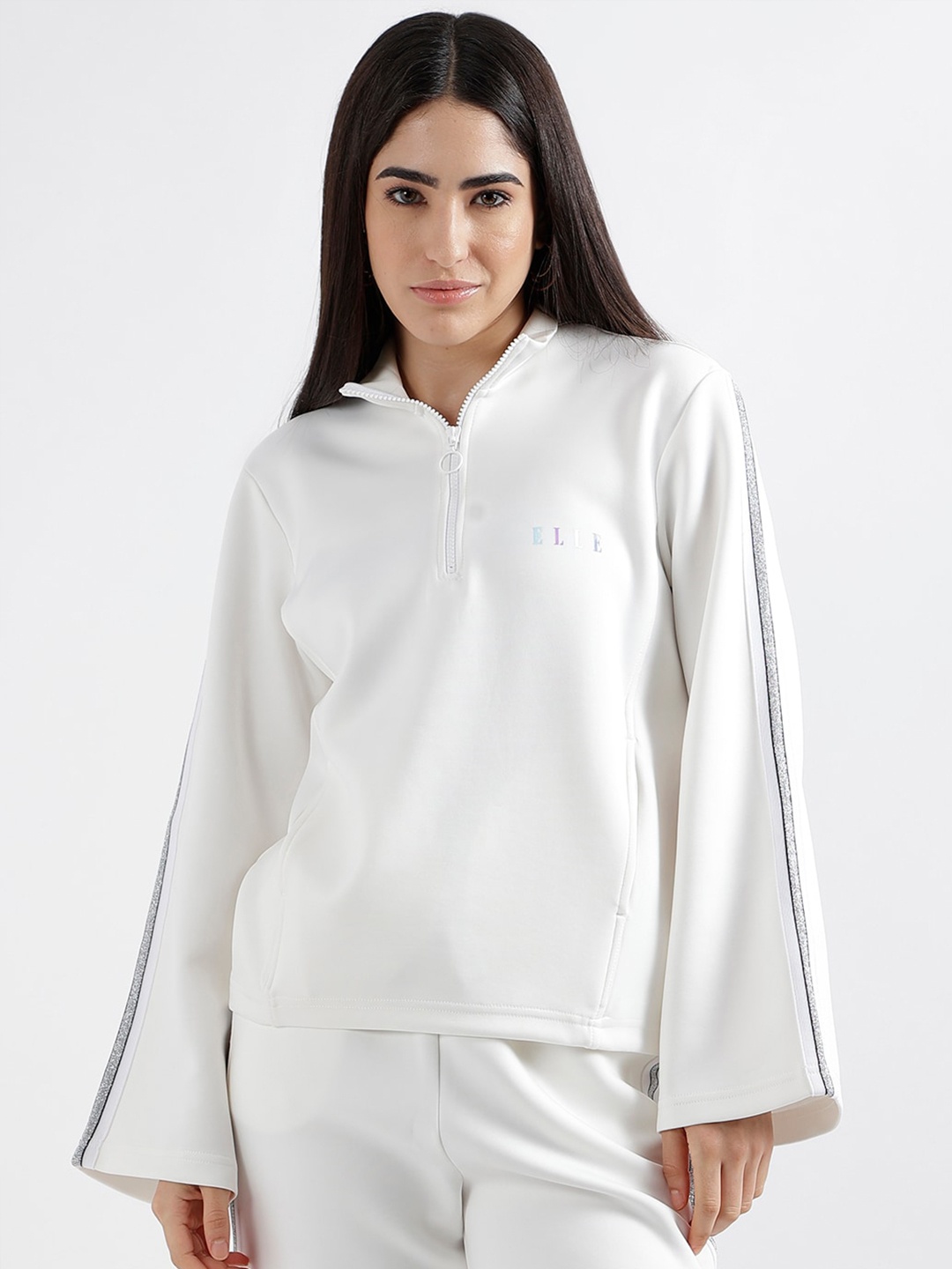 

ELLE Mock Collar Pullover Sweatshirt, White