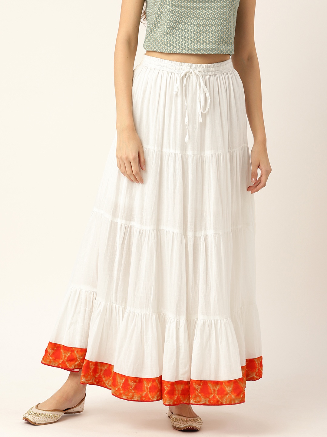 

Rue Collection Women Solid Tiered Cotton Maxi Skirt, White