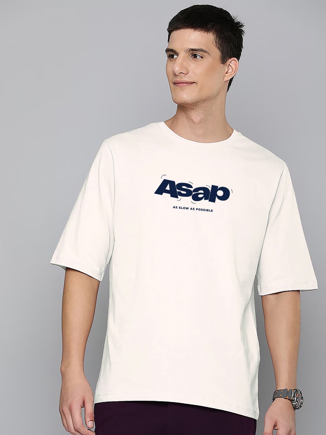 

Harvard Typography Printed Round Neck Cotton Oversized T-shirt, Off white