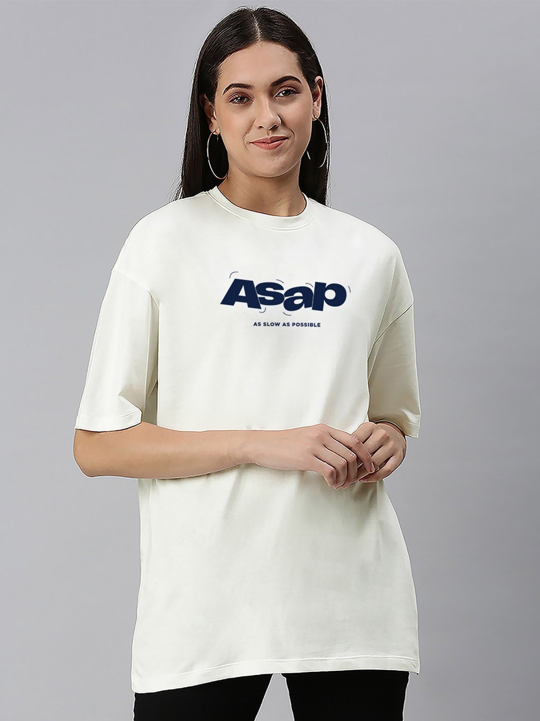 

Harvard Typography Printed Round Neck Drop-Shoulder Sleeves Cotton Oversized T-shirt, Off white