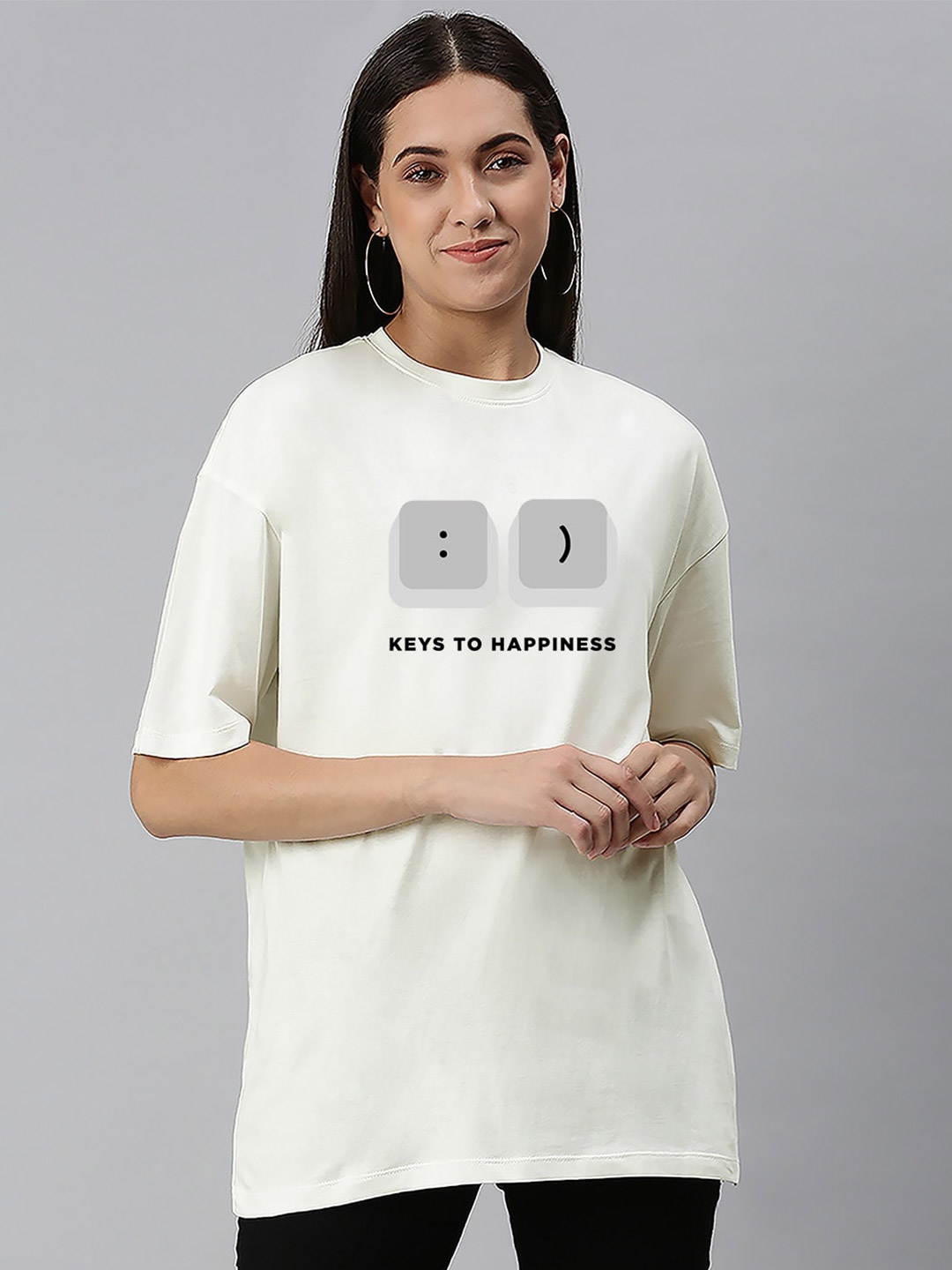 Harvard Off White Typography Printed Drop-Shoulder Sleeves Cotton Oversized T-shirt