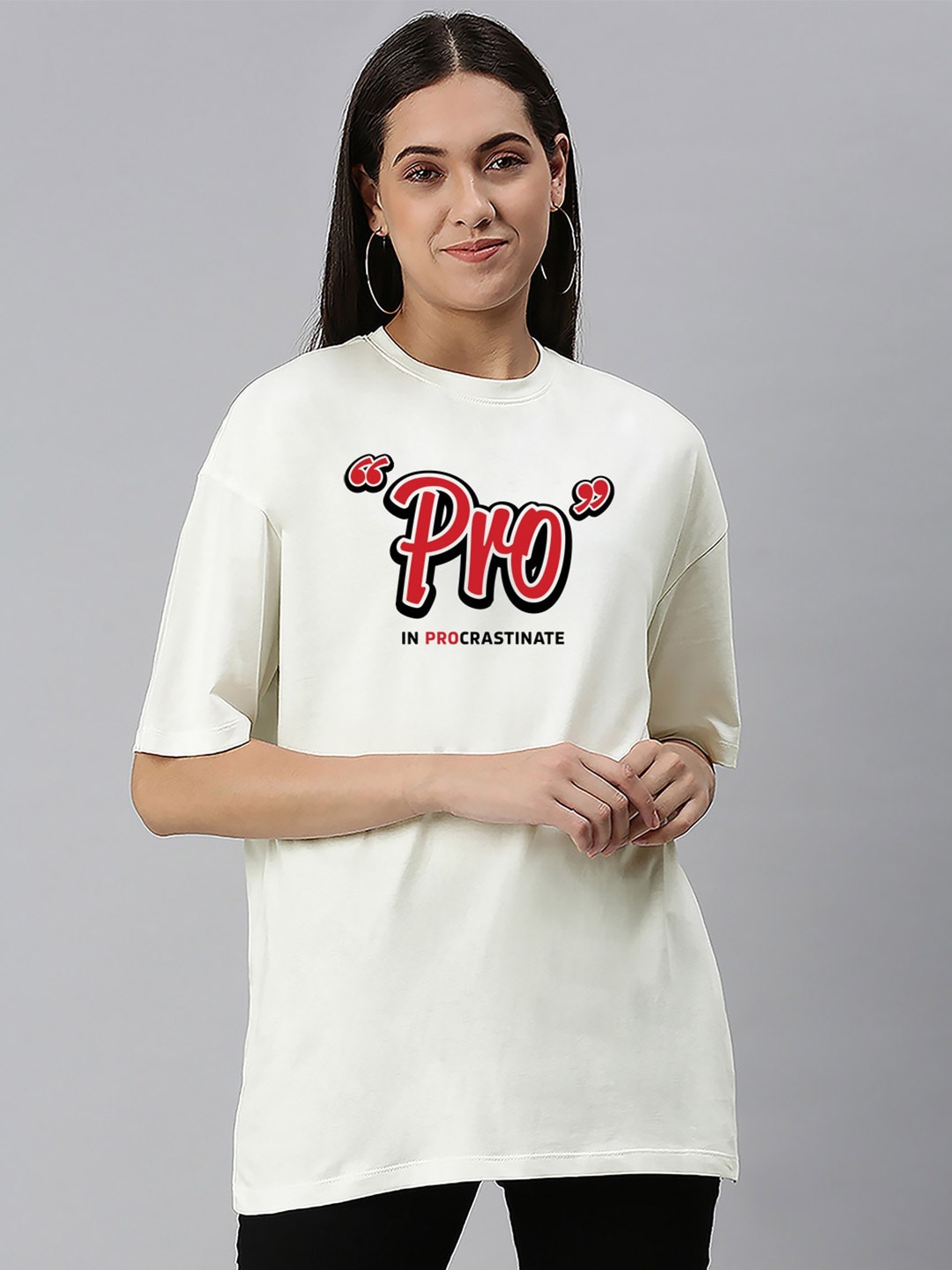 

Harvard Off White Typography Printed Drop Shoulder Sleeves Oversized Cotton Casual T-shirt