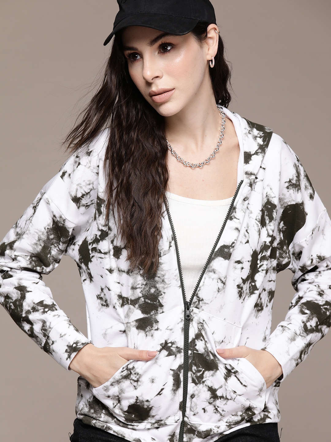 

Roadster Women Printed Hooded Sweatshirt, White